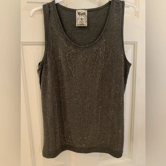 NWT VOCAL Charcoal (Platinum) rhinestone tank size XLARGE. Gorgeous & versatile - Picture 2 of 8